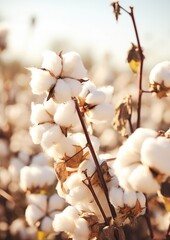 Close up ripe cotton with white fiber grow on plantation. Generative ai - obrazy, fototapety, plakaty