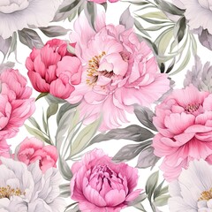 Elegant Peonies Watercolor Artwork in a Seamless Pattern Design