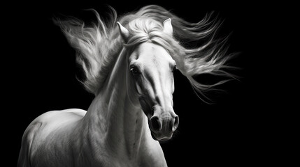 White Andalusian horse isolated on the black
