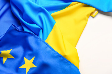 Flags of European Union and Ukraine on white background