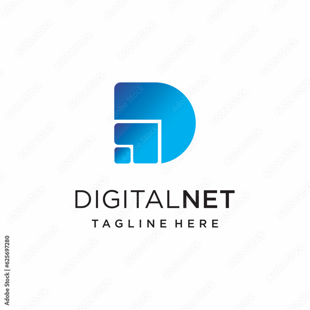 Poster d digital connection logo icon vector isolated with gradient and modern concept