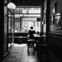 Storefront of a tiny clean and minimalistic coffee shop, Scandic, Industrial, Interior