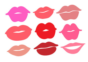 Vector illustration set pink and red lips isolated doodles