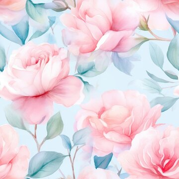 Romantic Watercolor Roses in a Seamless Pattern Design