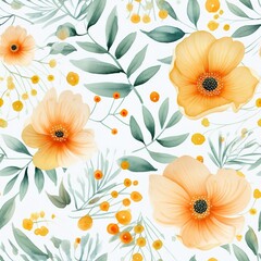 Cheerful Yellow Flowers Watercolor in a Seamless Pattern Design