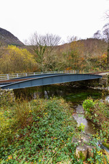 Welsh Highland railway bridge over river Afon Gwyfrai at Plas-y-Nant station.