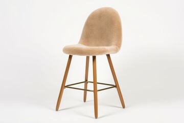 Front view of a beige bar stool with no armrests and a footrest in a studio on an empty white background.
