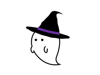 魔女帽子のハロウィンおばけ主線アイコンA