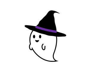 魔女帽子のハロウィンおばけ主線アイコンD © designbeginner