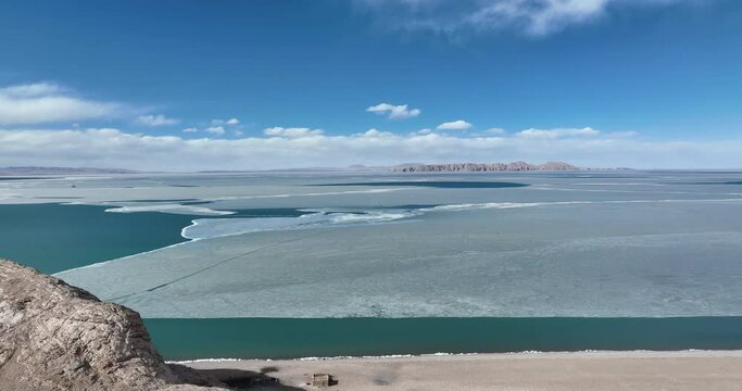Aerial footage of beautiful lake in Tibet,China