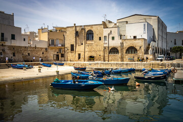 old harbour, porto antico, fishing boats, monopoli, puglia, italy, south italy, bari, europe