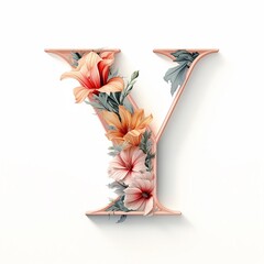 Floral letter Y, generative Ai  - obrazy, fototapety, plakaty