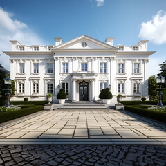 Obraz na płótnie Canvas Bedroom White House Mansion, With 5 Black Poeple moving around the front area, a photorealistic 8k Image, Captured with Canon EOS R5, 45 megapixel detail, 45mm focal length