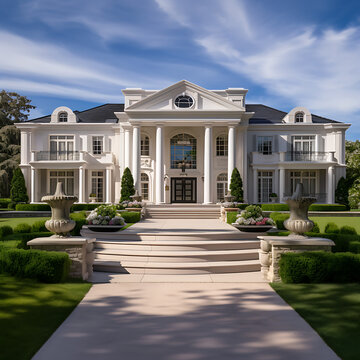 Bedroom White House Mansion, With 5 Black Poeple Moving Around The Front Area, A Photorealistic 8k Image, Captured With Canon EOS R5, 45 Megapixel Detail, 45mm Focal Length