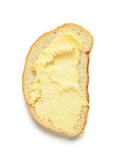 Tasty toast with butter on white background
