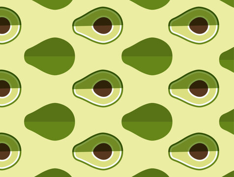 Fresh half avocado seamless pattern in cartoon style.