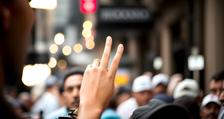 mensch hebt hand zur abstimmung wahl meldung wortmeldung einspruch bei wahl versammlung mitgleiderversammlung abstimmung einspruch - generative ki mit fiktiven charaktern