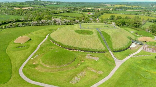 Aerial view of Knowth, the largest, most remarkable ancient monument in Ireland