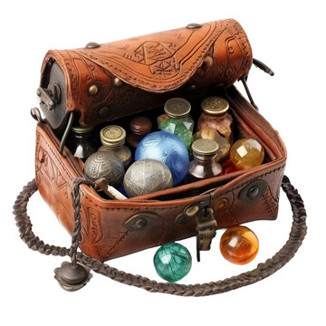 Fortune tellers tools in a mystical satchel. isolated object, transparent background