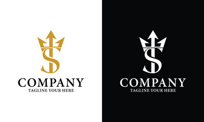 Letter TS Trident King logo design vector on a black and white background.