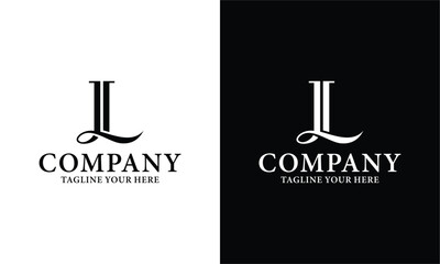 Alphabet letter monogram icon logo LL on a black and white background.