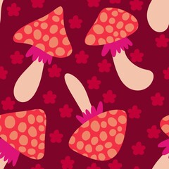 Autumn seamless cartoon polka dots mushrooms pattern for wrapping paper and fabrics and kids print and Halloween
