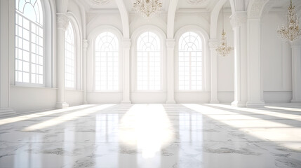 White Palace Marble Luxury Elegant Interior Room with Sunny Window.
