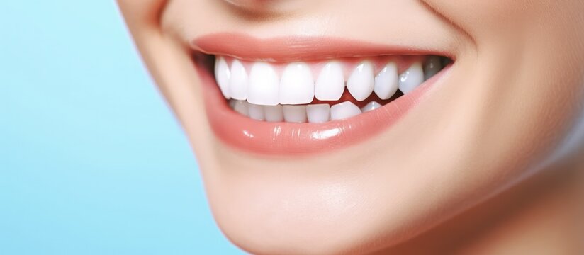 Beautiful white teeth with pink lips mouth Close up woman's smile. female veneer smile, dental care.Ai generated