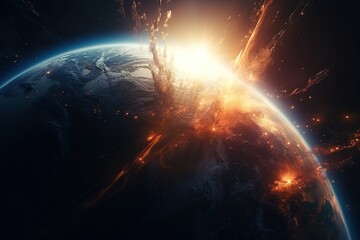 Apocalypse, fire and melting of planet earth. Global warming of the weather climate. A common problem. Save and protect planet earth, importance and necessity, ecology.