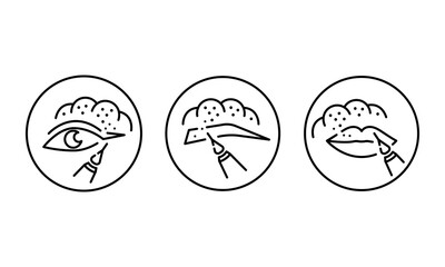 Permanent makeup line icons set. Powder brows and lips icon. Microblading , tattoo machine , tattoo ombre icon. Vector illustration © Diana