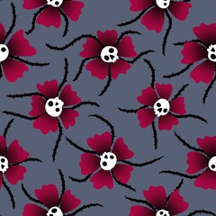 Autumn floral seamless Halloween skulls flower pattern for wrapping paper and fabrics and kids clothes print