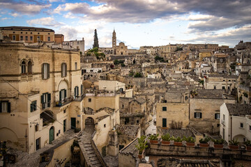 panoramic view over matera, sassi di matera, caves. basilicata, south italy., italy, europe, sunset