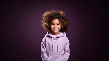 Happy baby wearing purple sweatshirt mockup, at dark  background. Print presentation mock-up. AI...