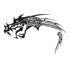 Green Wood Dragon. Vector silhouette on a white background.

