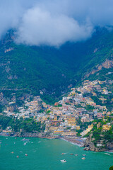 Fototapeta na wymiar Panoramic view of Positano, Italy along the Amalfi Coast.