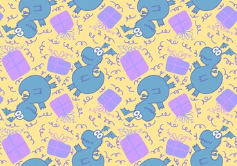 Cartoon animals dinosaur Christmas seamless dragon pattern for wrapping paper and kids clothes print 