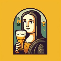 Mona Lisa's Fun Adventure: Caricature with Beer and Laughter, mona lisa bebendo cerveja, generative ai
