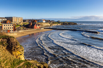 An early spring morning at Cullercoats in North Tyneside, England, Uk.
