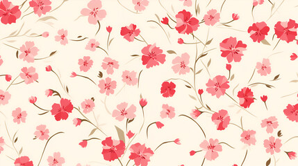 Vintage floral background. Seamless  pattern for design and fashion prints. Floral pattern with small pink and red flowers on a light background. AI generation