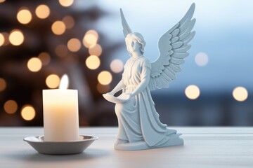 mock-up Christmas card with a handmade angel figurine done in shabby chic style.