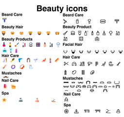Vector graphic set. Icons in flat, contour, thin, minimal, and linear designs. Beauty. Attributes of beauty for men and women. Concept illustration for website. Sign, symbol, element. modern thine.