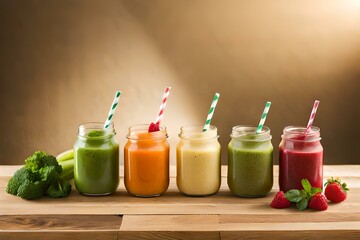 Fototapeta na wymiar smoothie, beige background copy space. Food and drink product promotional