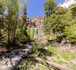 Sunny view of the Cascade Falls landscape in Ouray
