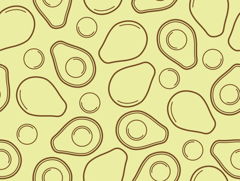 Fresh half avocado seamless pattern in cartoon style.