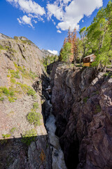 Sunny view of creek landscape around Ouray