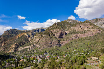 Fototapeta na wymiar Sunny high angle view of the Ouray town