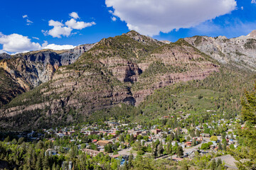 Sunny high angle view of the Ouray town