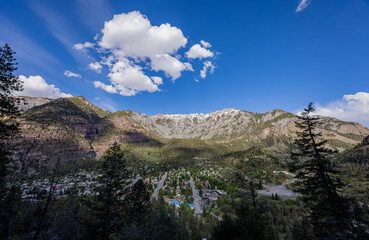 Sunny high angle view of the Ouray town