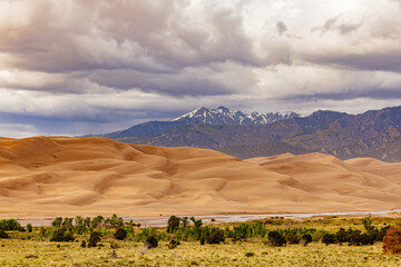 Sunny view of the landscape of Great Sand Dunes National Park and Preserve