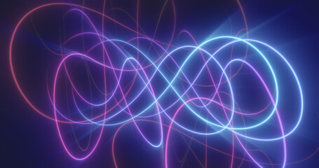 Abstract multicolored glowing bright magical energy lines on a black background